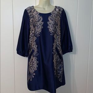 lavand. blue & white shiny polyester dress/pockets‎